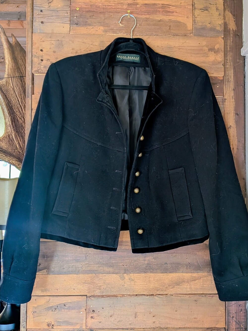 Vintage Harve Bernard Black Wool Blend Military-Style Cropped Jacket